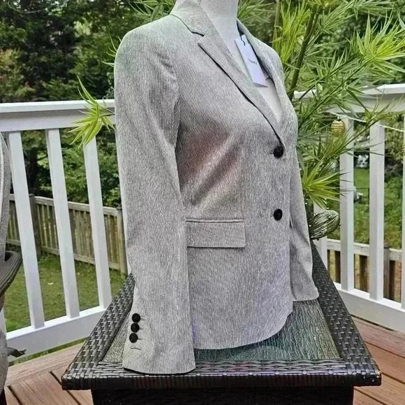 Theory Womens Beige/White Striped Lined Stretchy Jacket NWT lSize 2 - Picture 4 of 10